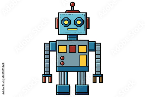 Cartoon Style Blue Robot on White Background Design