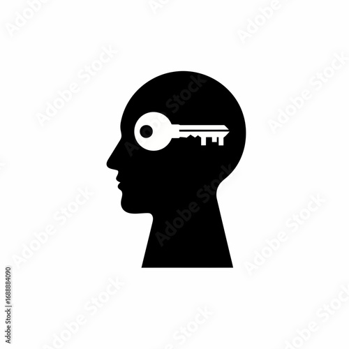 Silhouette of a human head with a key inside representing knowledge silhouette isolated on white background