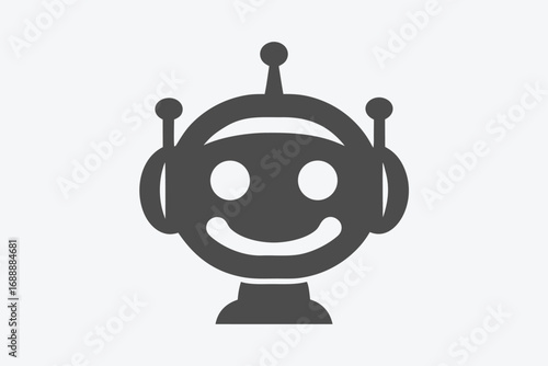 Cute Smiling Robot with Antenna on White Background Design