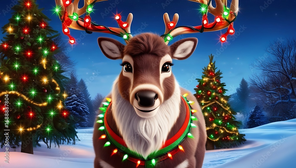 Fototapeta premium christmas deer with christmas tree