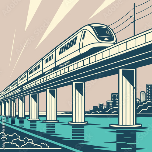 Elevated Train Crossing City River Bridge