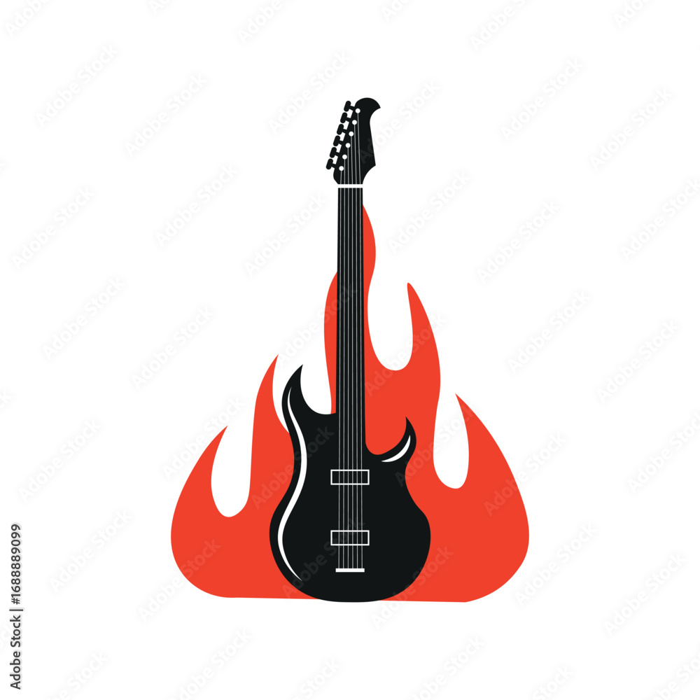 Naklejka premium Electric Guitar With Flames