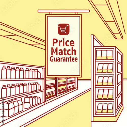 Price Match Guarantee Sign in Supermarket Aisle