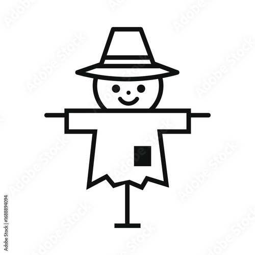 Simple scarecrow line icon isolated on white background for autumn, harvest, farm, Halloween, and seasonal design