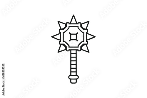 Medieval Mace Outline on White Background Sharp Spiked Club Weapon Style
