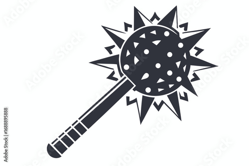 Medieval Mace Weapon Icon Spiked Ball with Handle on White Background
