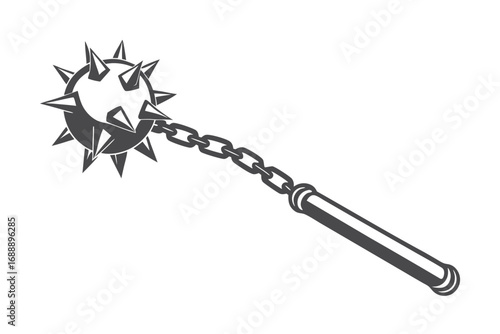 Medieval Weapon on White Background featuring a Mace with Chain and Handle