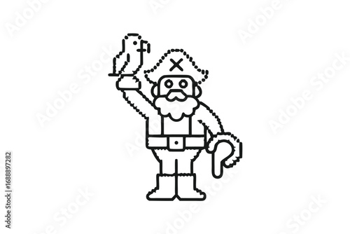 Minimalist Pirate with Bird on Hand, White Background, Nautical Theme