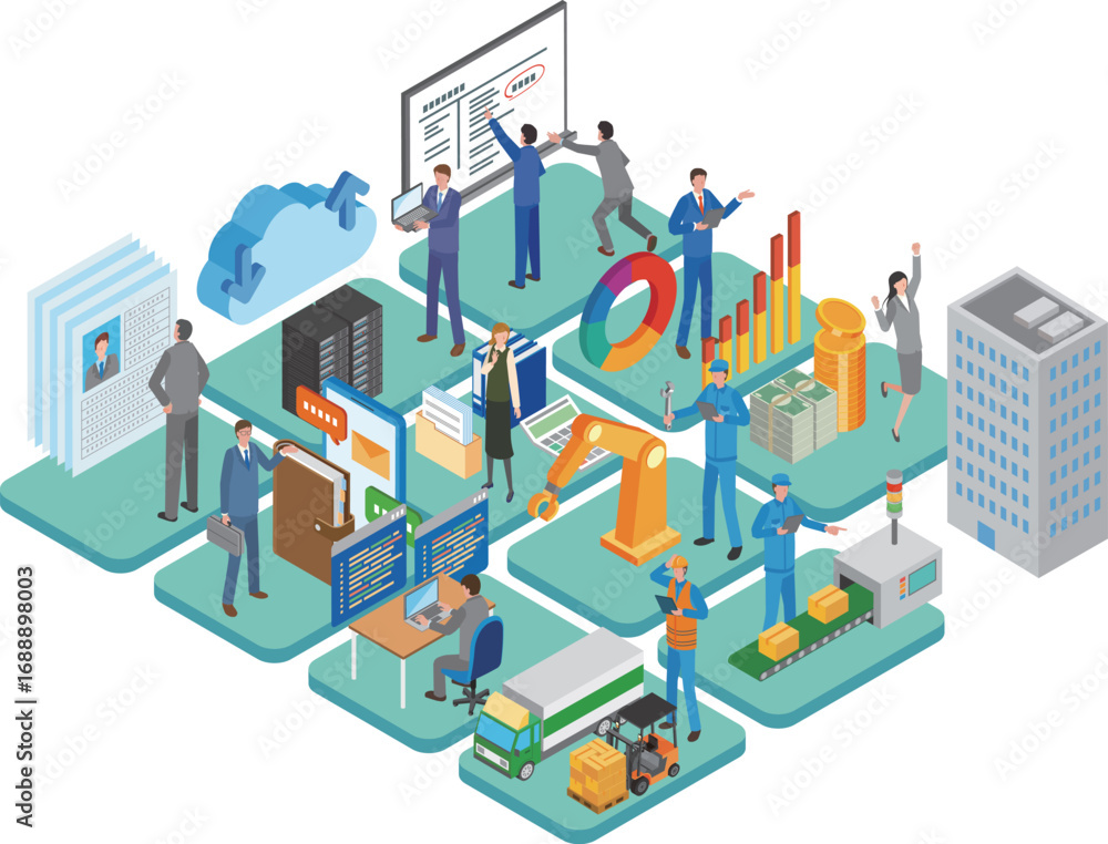 Obraz premium 企業内各部署のイメージイラスト