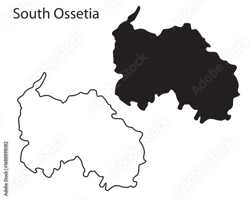 Simple South Ossetia map silhouette vector. Clean black outline of Caucasus region, perfect for infographics, travel, education, and design projects.