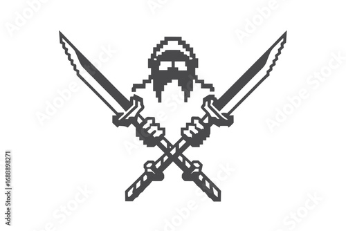 Ninja Holding Swords Black & White Silhouette With White Background