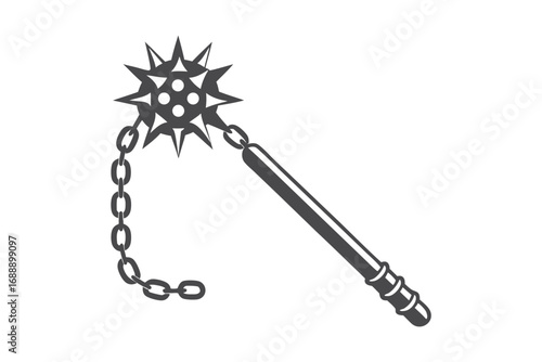 of Medieval Flail Weapon with Spiked Ball on White Background