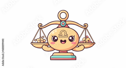 Cute Libra Zodiac Sign Illustration Cartoon Character Balance Scales Design