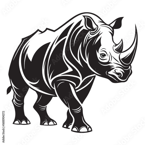 Stylized black and white rhinoceros illustration