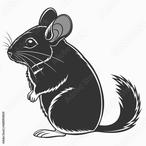 Stylized illustration of a black chinchilla sitting upright