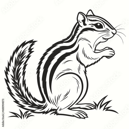 Stylized black and white chipmunk illustration