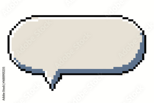 Pixel Art Blue Speech Bubble, 8bit Style Communication Icon on White Background