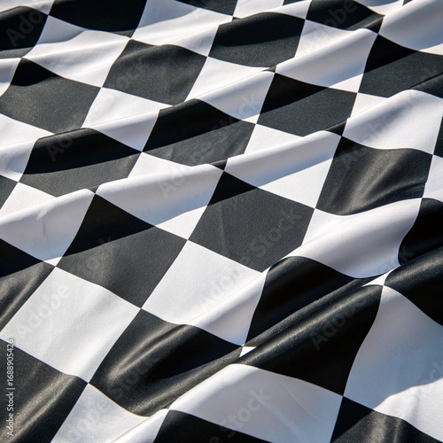 Close up of waving black and white checkered racing flag