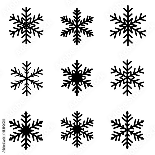 Wallpaper Mural Collection of nine detailed black and white snowflake illustrations on a white background, perfect for winter designs Torontodigital.ca