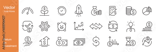 Return on Investment Icons - Vector Line. Editable Stroke.