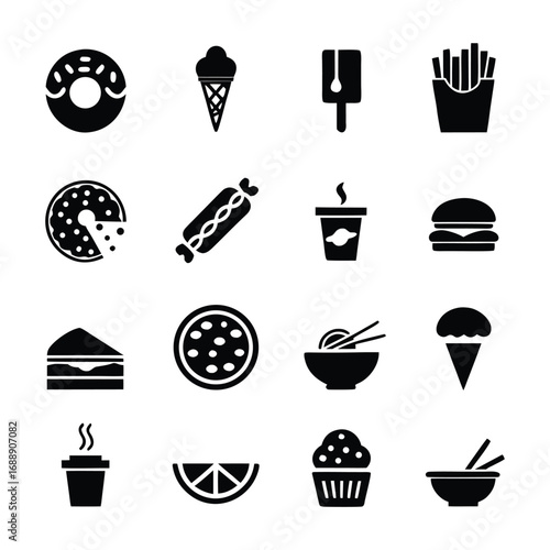 Collection of Fast Food Icons for Digital Design, Vector Illustrations, food icons, fast food, vector illustrations