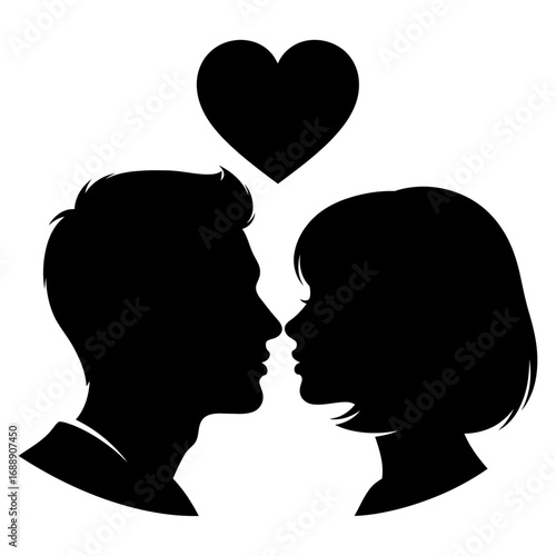 Silhouette of a Couple in Love Romantic Black and White Vector Illustration