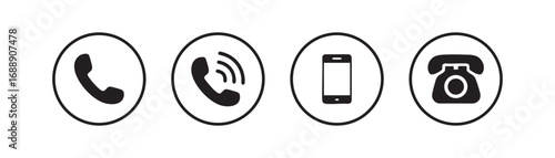 Phone icon vector with call, dial, and telephone communication symbols