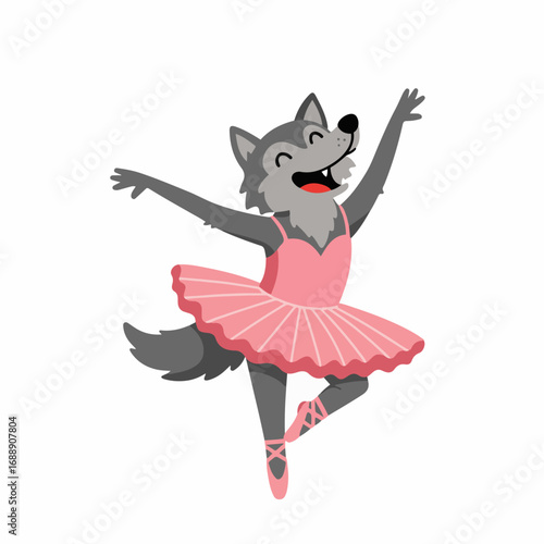 Joyful wolf ballerina leaps with grace in a vibrant pink tutu