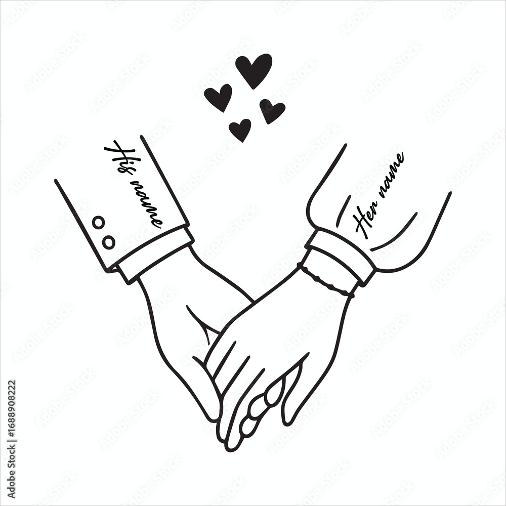 Obraz premium Romantic Holding Hands Line Art