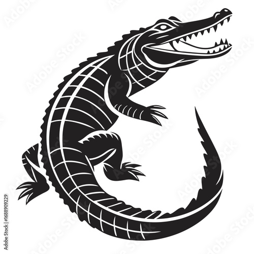 Stylized black silhouette of an alligator with open mouth