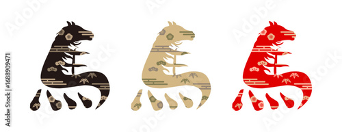 馬_午年_漢字_和柄文字デザイン_3点セット