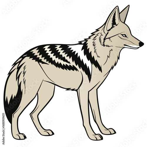 Stylized illustration of a black backed jackal standing profile
