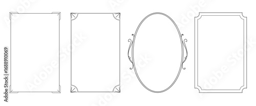 Black and white rectangle frames and oval frame isolated collection art deco Thin Luxury borders set linear shape bundle ornaments floral element different lines headers for invitations cards photo