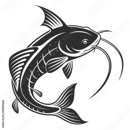 Stylized black and white catfish illustration