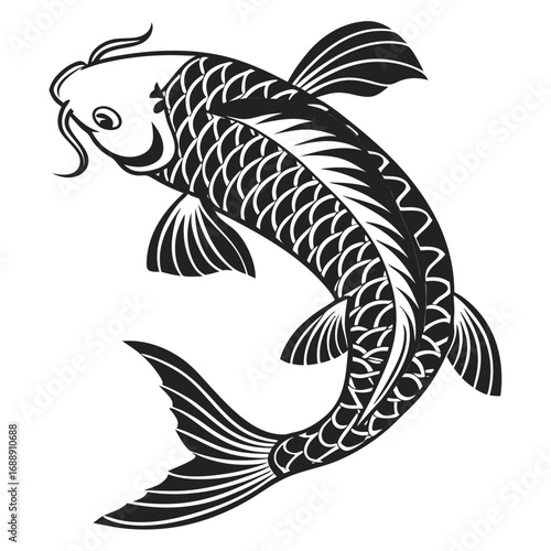 Black and white stylized koi fish illustration