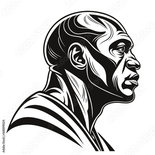 Stylized black and white profile portrait of a man