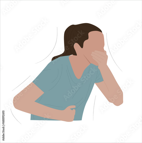 nauseous woman holding her mouth. woman feeling nauseated.