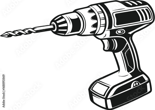Silhouette Illustration of a Cordless Electric Drill