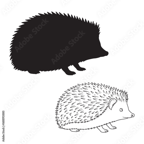 Accurate Hedgehog Silhouette & Hedgehog Lineart – Hedgehog Vector Outline Highlighting Defined Shape – Black Vector of Hedgehog – Vector Set of Hedgehog