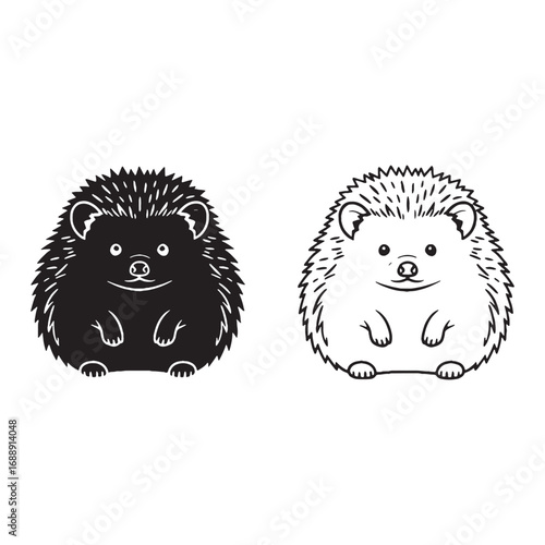 Detailed Hedgehog Silhouette & Hedgehog Lineart – Hedgehog Vector Image Featuring Precision Line Work – Hedgehog Illustration – Silhouette and Lineart Set of Hedgehog