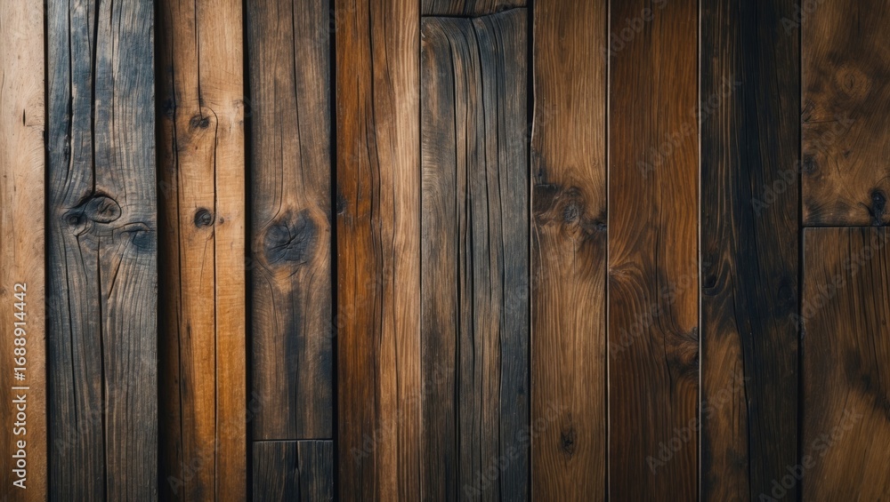 Naklejka premium A close-up of wooden planks with natural grain and warm brown tones.
