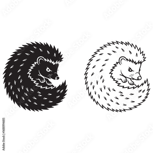 Crisp Hedgehog Silhouette & Hedgehog Lineart – Hedgehog Vector Template Highlighting Strong Features – Black Vector of Hedgehog – Vector Set of Hedgehog