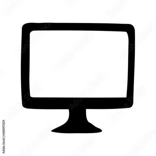 Isolated computer monitor illustration with thick lines and organic design aesthetic