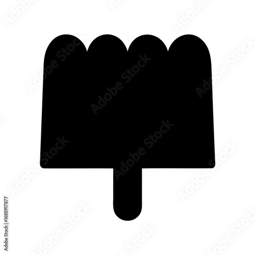 A simple illustration of a black gelatin dessert with a stick