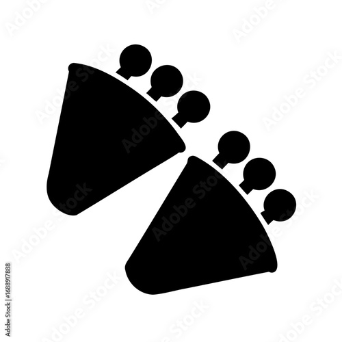 Stylized baby footprints icon in black on white background, a classic design