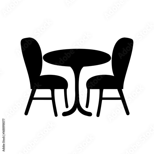 Elegant dining set with two chairs and circular table, minimalist design