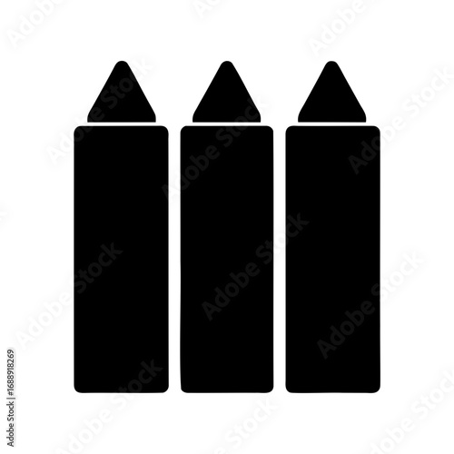 Three crayons in a row as a black icon illustration art