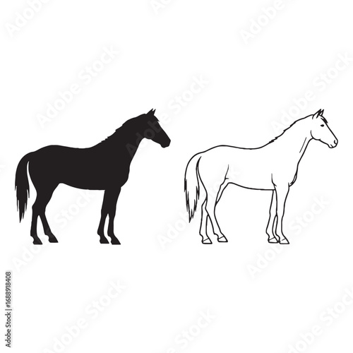 Elegant Horse Silhouette & Horse Lineart – Horse Vector Design Highlighting Strong Equine Form – Black Vector of Horse – Vector Set of Horse
