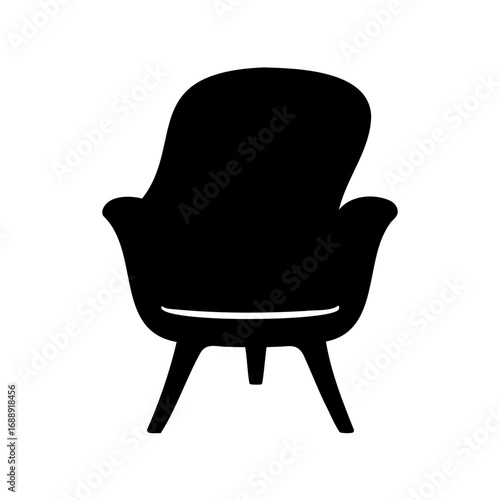 Black silhouette of a retro style armchair with rounded back and legs