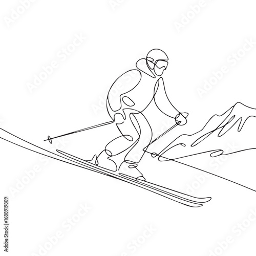 Continuous line of ice hockey.Single one line art of ice hockey , One continuous line illustration of an ice hockey isolated on white background.